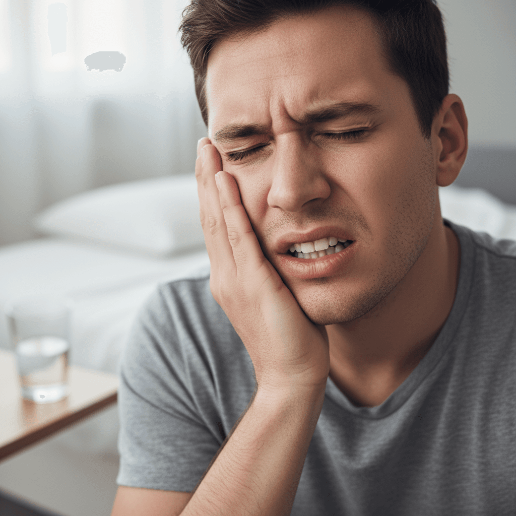 Personne souffrant d'une douleur dentaire de nuit necessitant un dentiste de garde